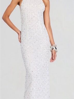 retrofete gold charity dress Retrofete Gold Charity Halterneck Cutout Bodycon Maxi Dress Size Medium